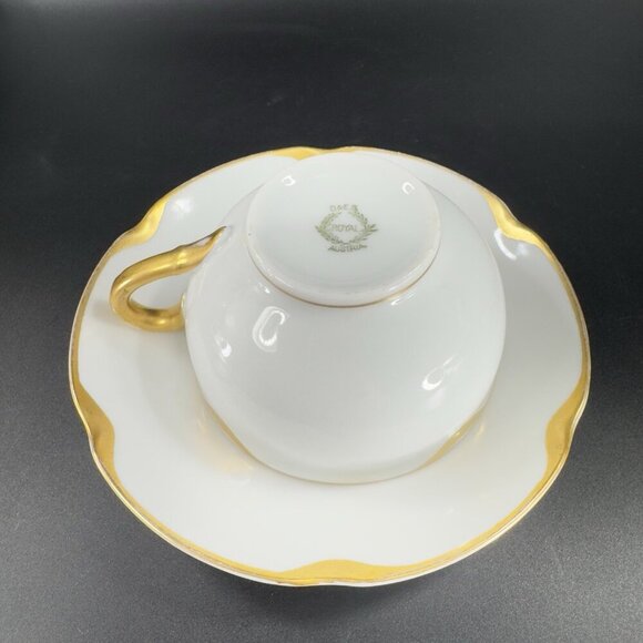 ROYAL OEG Austria VERAGOLD Gold Ivory Fine Porcelain Teacup And Saucer Set VTG - Picture 11 of 14
